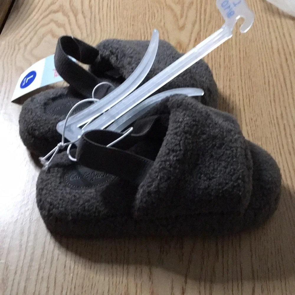 New Cat & Jack Boys Avi Single Strap Faux Shearling Slippers Gray Sz Large 9/10